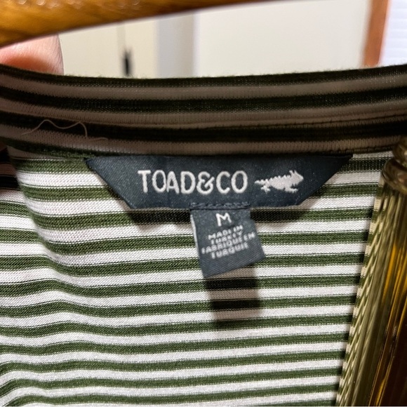 TOAD & CO ~ Cue Wrap Cafe Dress Striped Green and White Faux Wrap Dress - Picture 5 of 9